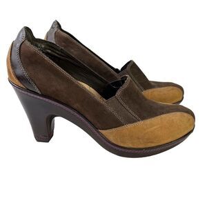 J-41 Blossom Women's Chunky High Heels Genuine Leather Pumps Brown Shoes sz 9.5